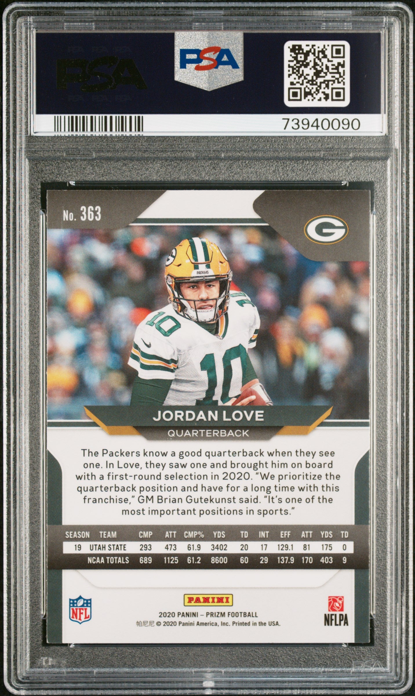 Jordan Love 2020 Panini Prizm Football Rookie Card #363 Graded PSA 10-Powers Sports Memorabilia