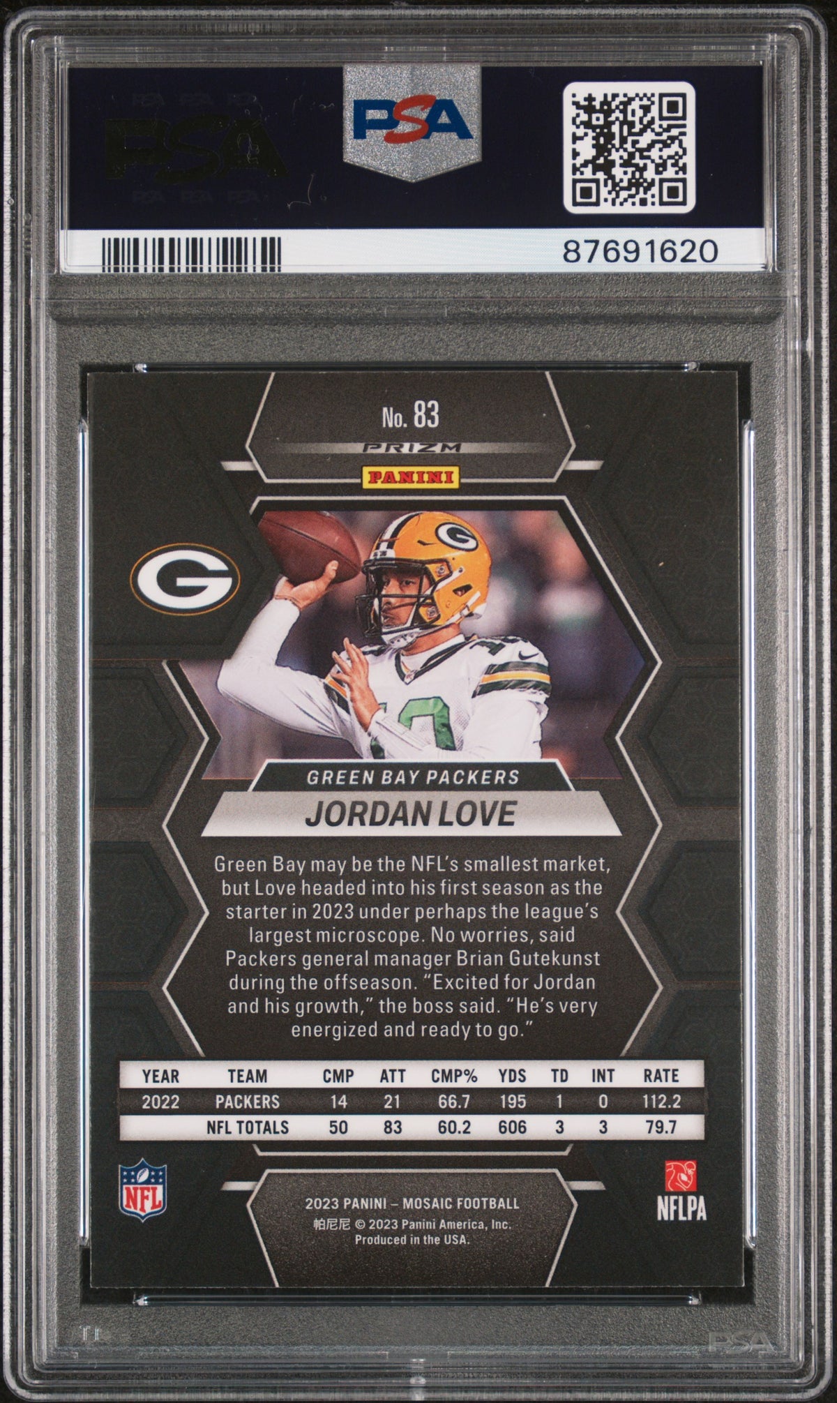 Jordan Love 2023 Panini Mosaic Green Football Card #83 Graded PSA 9-Powers Sports Memorabilia