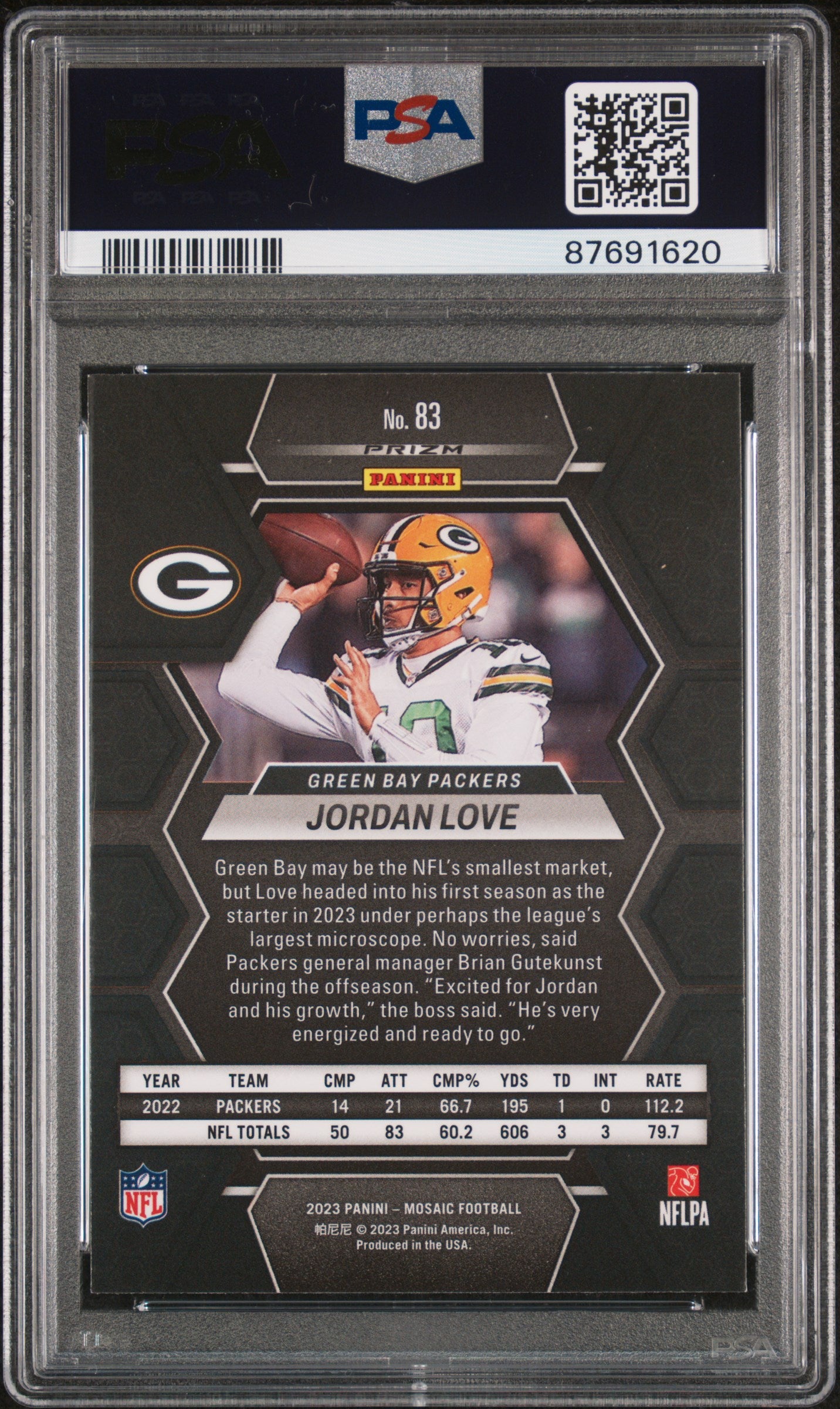 Jordan Love 2023 Panini Mosaic Green Football Card #83 Graded PSA 9-Powers Sports Memorabilia