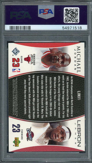 Michael Jordan Lebron James 2005 Upper Deck Basketball Card #LJMJ1 Graded PSA 9-Powers Sports Memorabilia