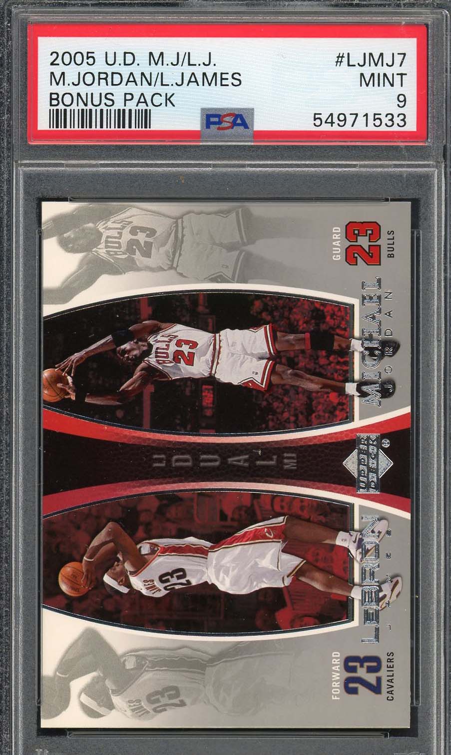 Michael Jordan Lebron James 2005 Upper Deck Basketball Card #LJMJ7 Graded PSA 9-Powers Sports Memorabilia