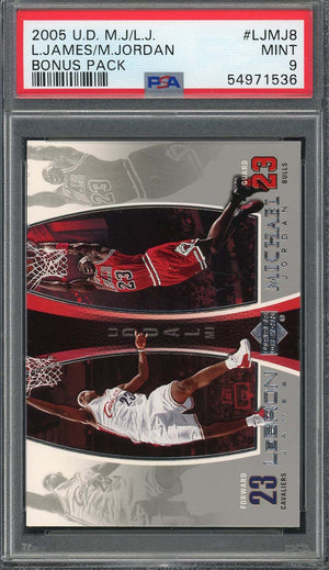 Michael Jordan Lebron James 2005 Upper Deck Basketball Card #LJMJ8 Graded PSA 9-Powers Sports Memorabilia