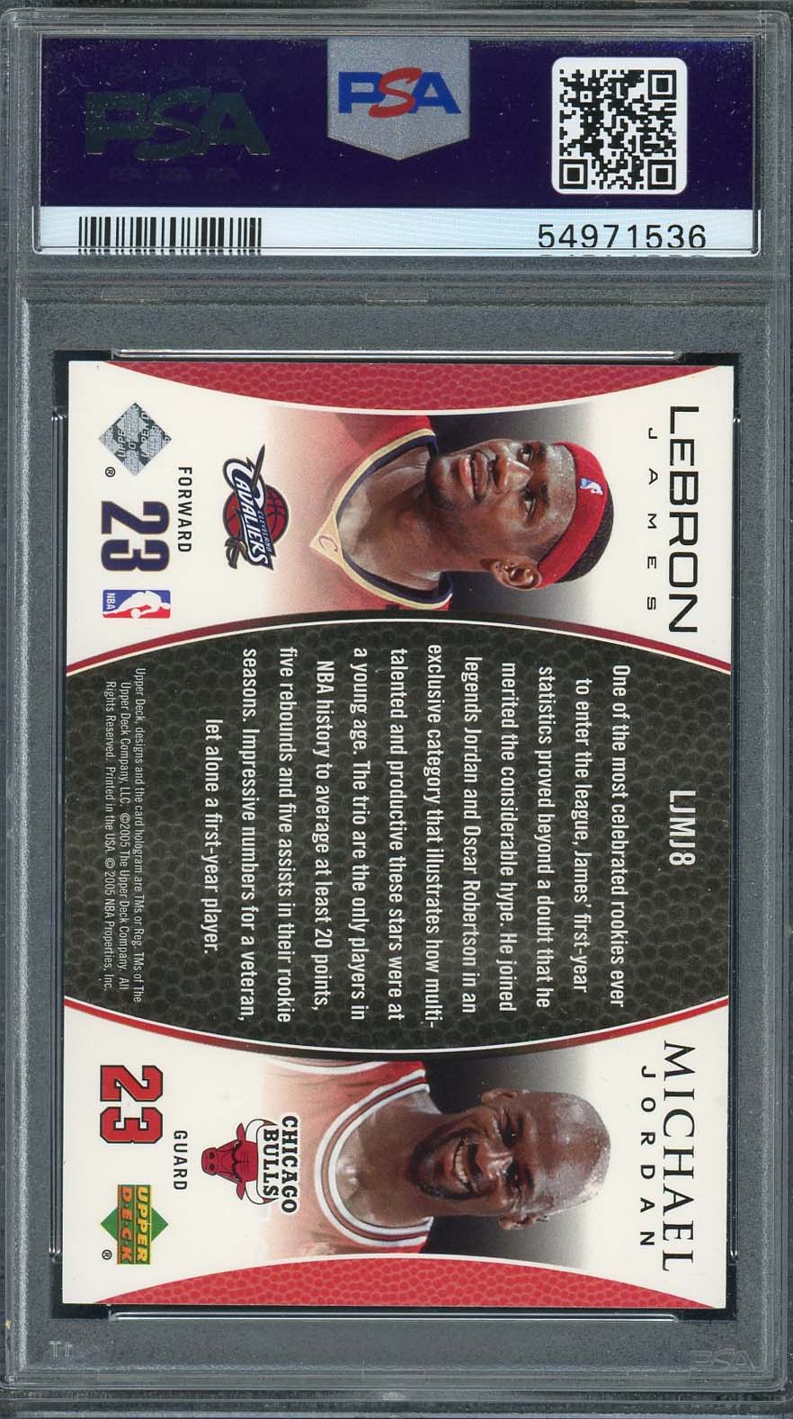 Michael Jordan Lebron James 2005 Upper Deck Basketball Card #LJMJ8 Graded PSA 9-Powers Sports Memorabilia