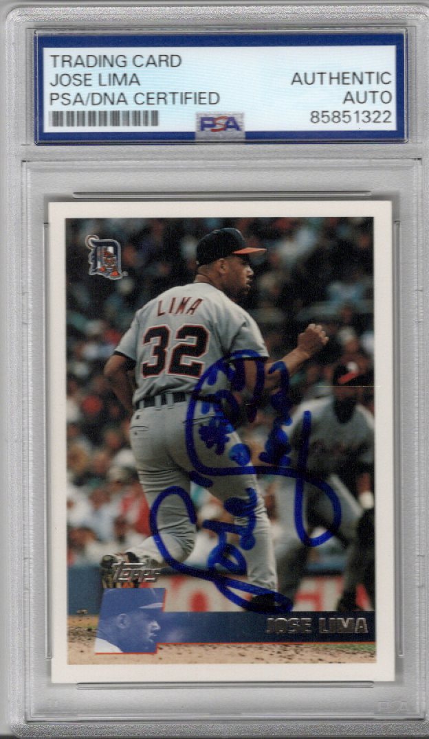 Jose Lima Signed Detroit Tigers 1996 Topps #366 Card PSA AUTHENTIC AUTO-Powers Sports Memorabilia