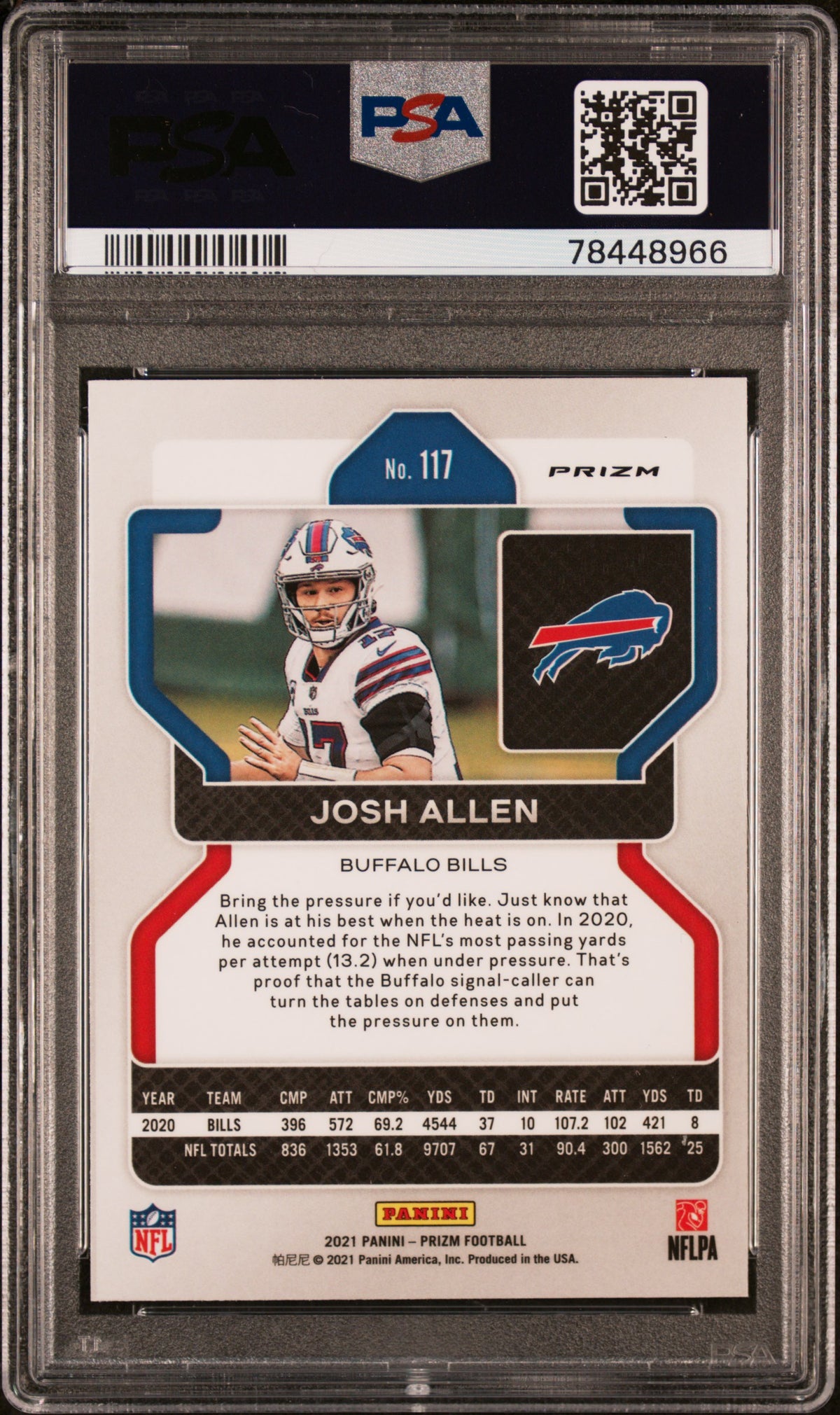 Josh Allen 2021 Panini Prizm Silver Football Card #117 Graded PSA 9-Powers Sports Memorabilia