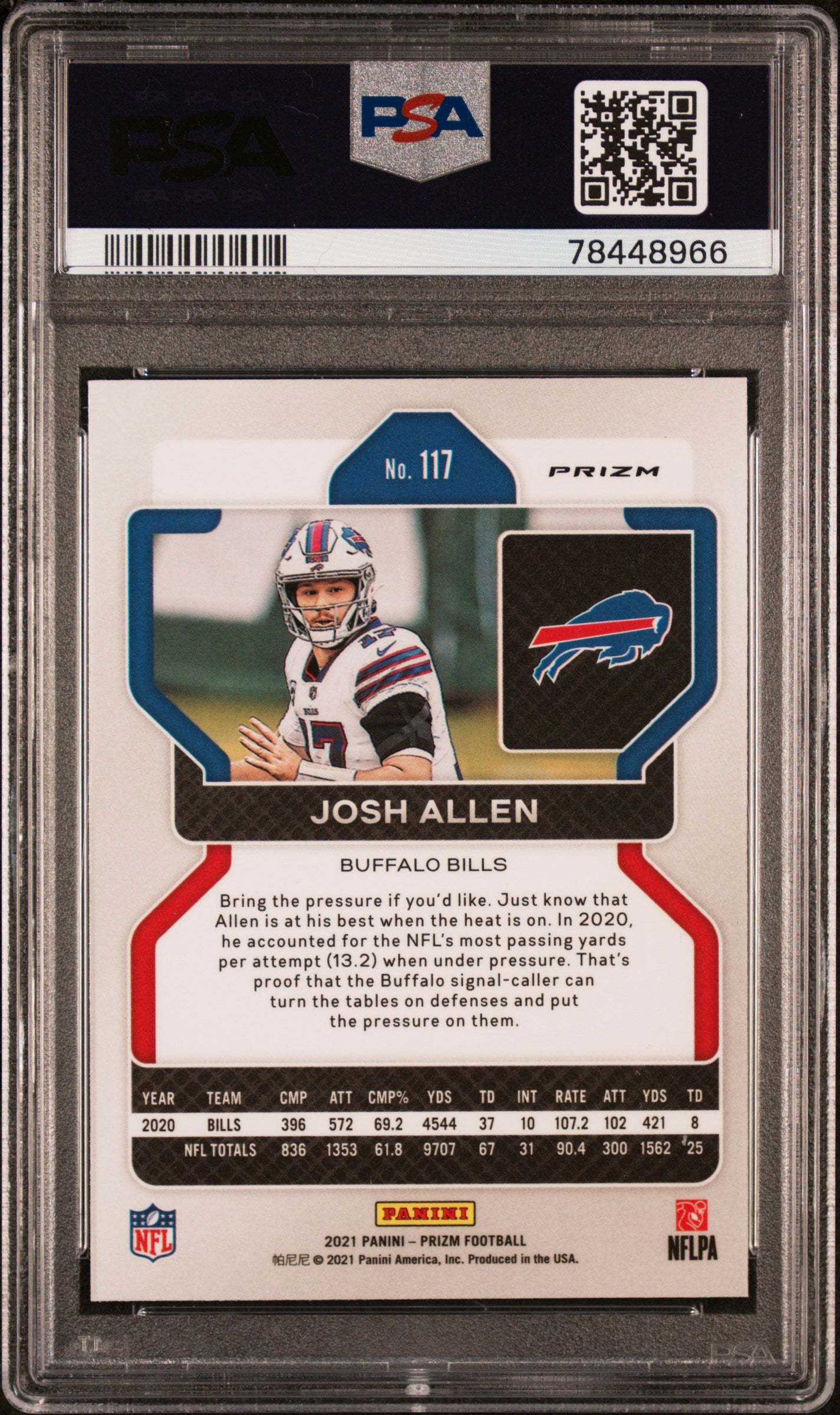 Josh Allen 2021 Panini Prizm Silver Football Card #117 Graded PSA 9-Powers Sports Memorabilia