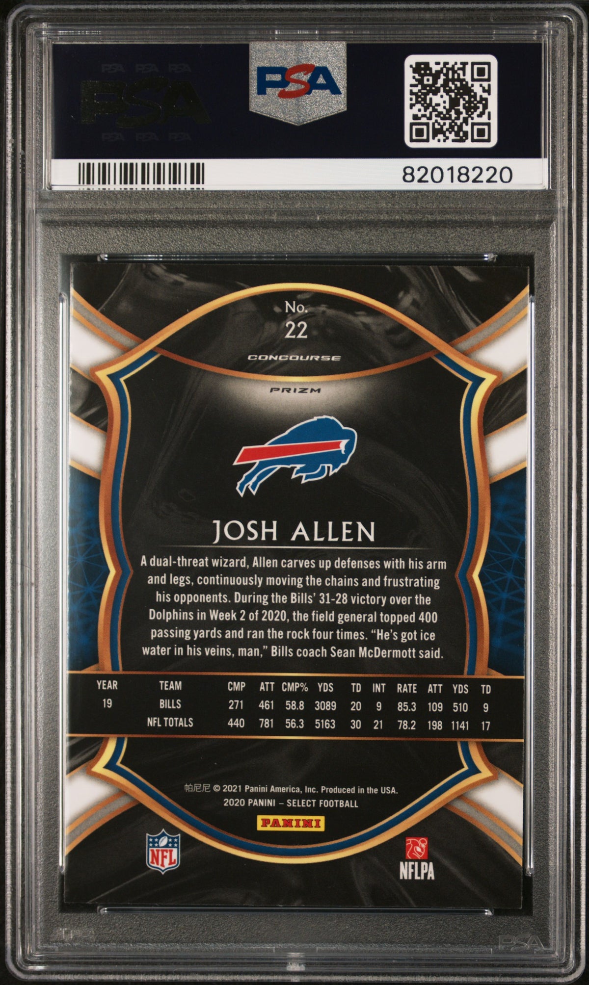 Josh Allen 2020 Panini Select Silver Prizm Football Card #22 Graded PSA 10-Powers Sports Memorabilia