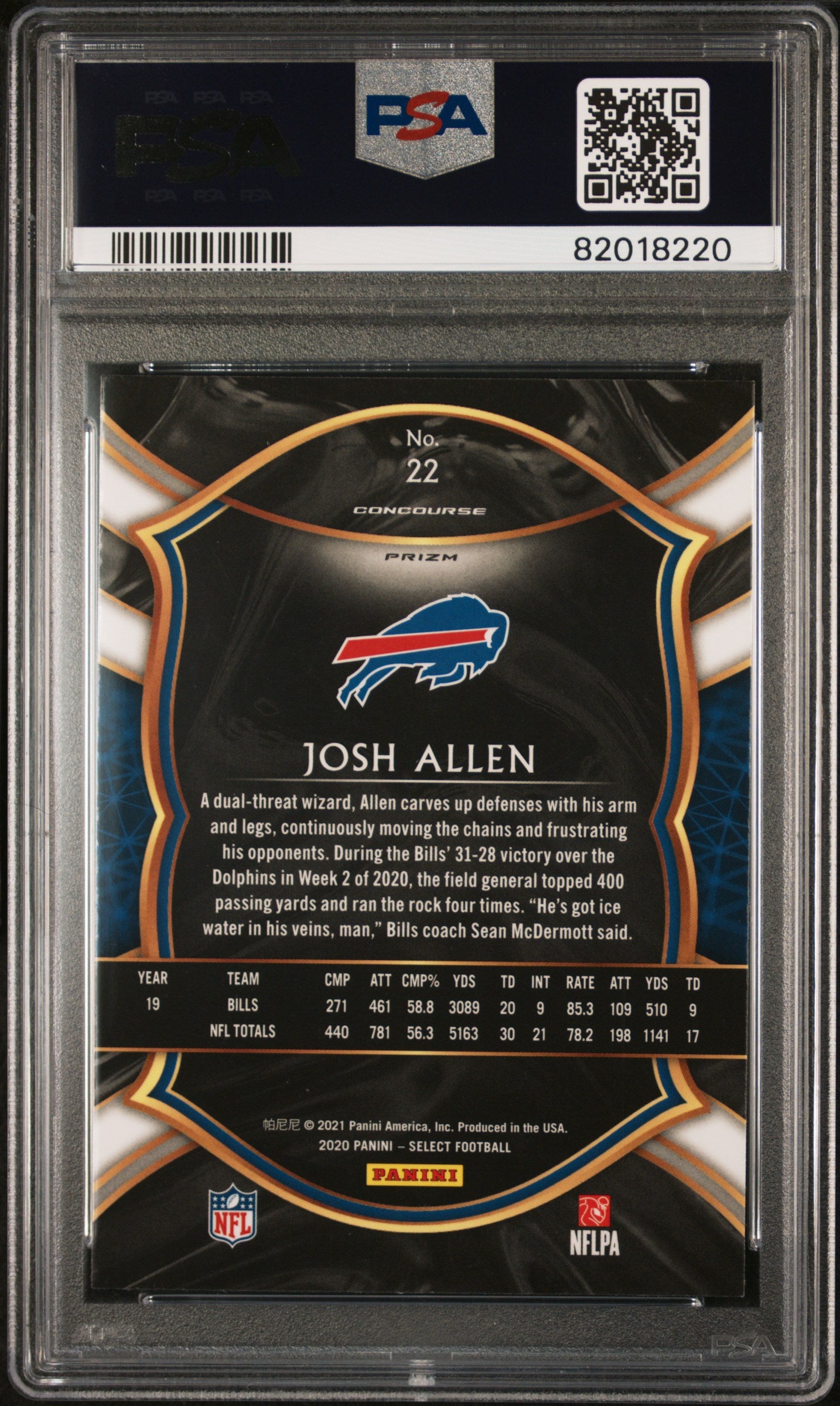 Josh Allen 2020 Panini Select Silver Prizm Football Card #22 Graded PSA 10-Powers Sports Memorabilia