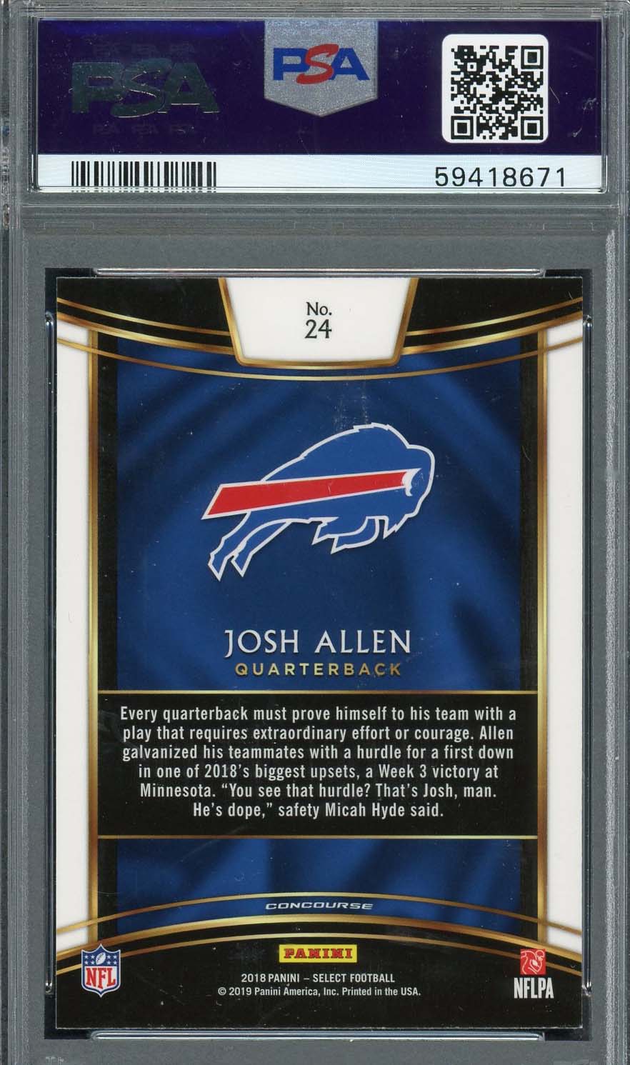 Josh Allen 2018 Panini Select Football Rookie Card #24 Graded PSA 9-Powers Sports Memorabilia