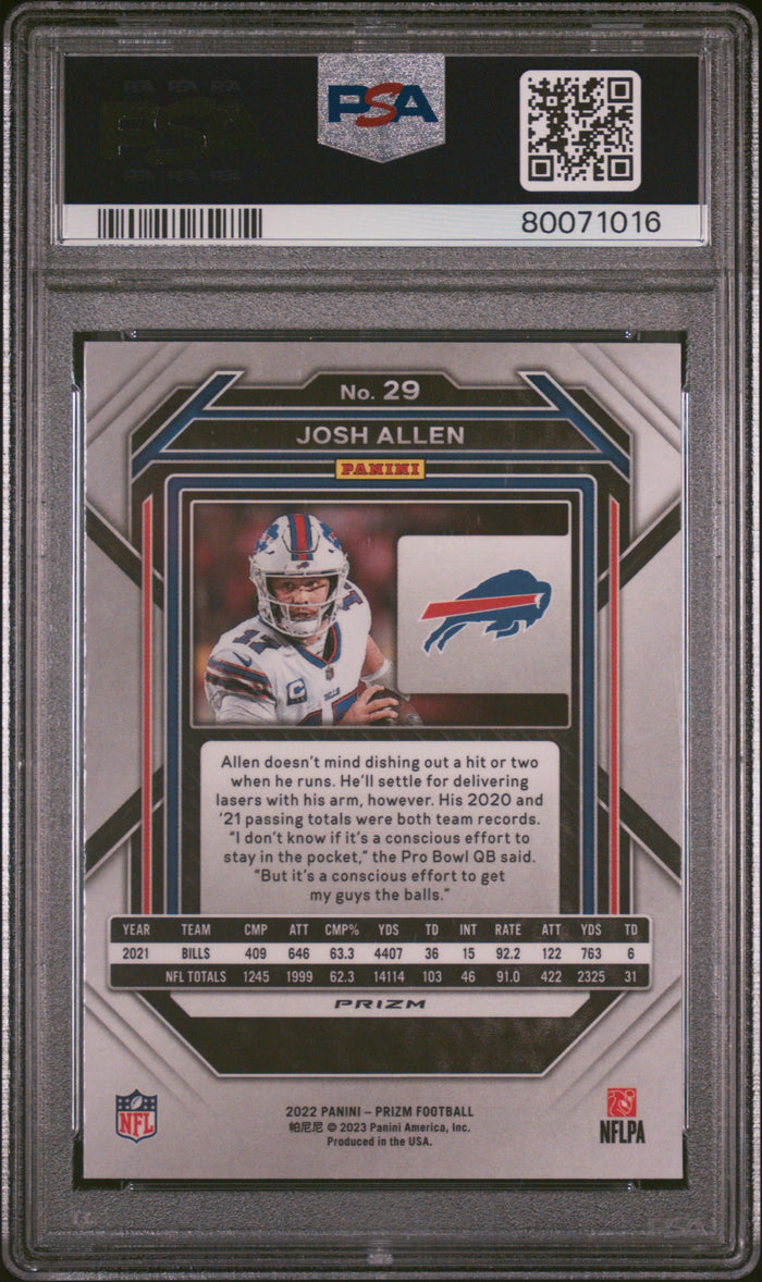 Josh Allen 2022 Panini Prizm Red White Blue Football Card #29 Graded PSA 10-Powers Sports Memorabilia