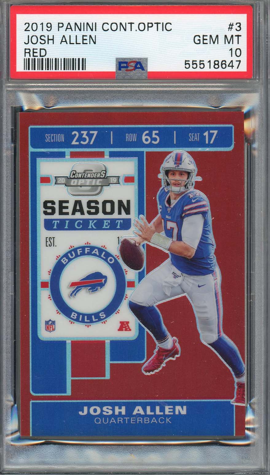 Josh Allen 2019 Panini Contenders Optic Red Football Card #3 Graded PSA 10 GEM MINT /99-Powers Sports Memorabilia