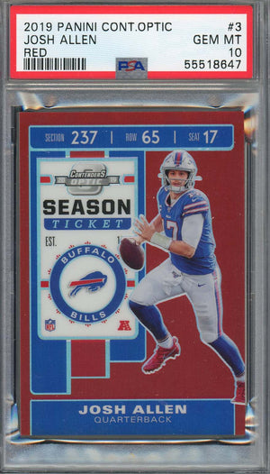 Josh Allen 2019 Panini Contenders Optic Red Football Card #3 Graded PSA 10 GEM MINT /99-Powers Sports Memorabilia