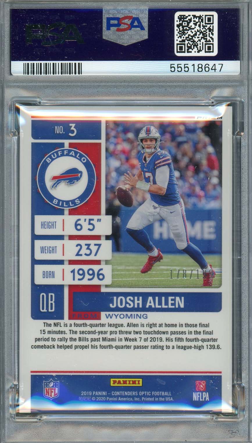 Josh Allen 2019 Panini Contenders Optic Red Football Card #3 Graded PSA 10 GEM MINT /99-Powers Sports Memorabilia
