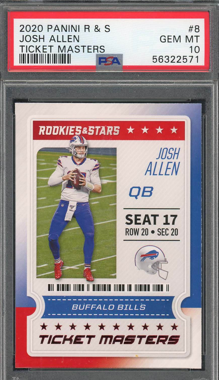 Josh Allen 2020 Panini Rookies &amp;amp; Stars Ticket Masters Card #8 Graded PSA 10-Powers Sports Memorabilia