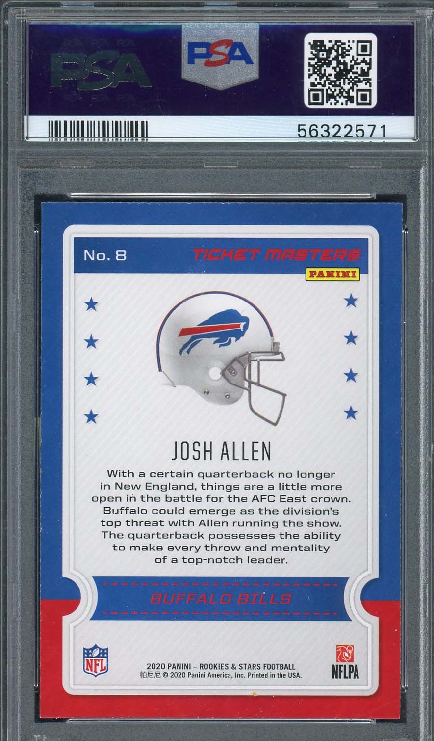 Josh Allen 2020 Panini Rookies &amp;amp; Stars Ticket Masters Card #8 Graded PSA 10-Powers Sports Memorabilia