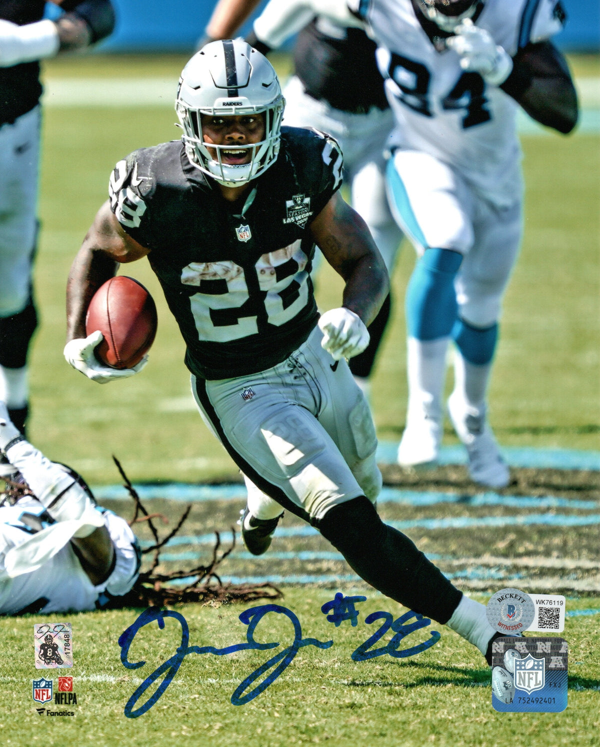 Josh Jacobs Autographed Las Vegas Oakland Raiders 8x10 Beckett Witnessed #5-Powers Sports Memorabilia