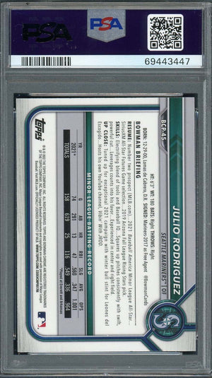 Julio Rodriguez 2022 Bowman Chrome Prospects Rookie Card #BCP45 Graded PSA 10-Powers Sports Memorabilia