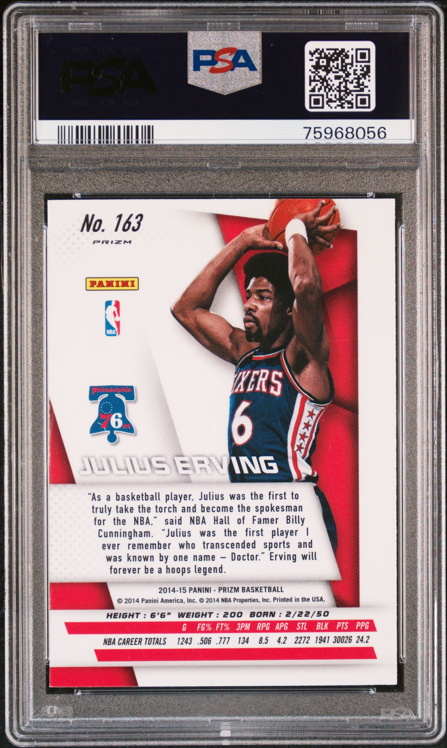 Julius Erving 2014 Panini Prizm Red White Blue Pulsar Card #163 Auto PSA 10-Powers Sports Memorabilia