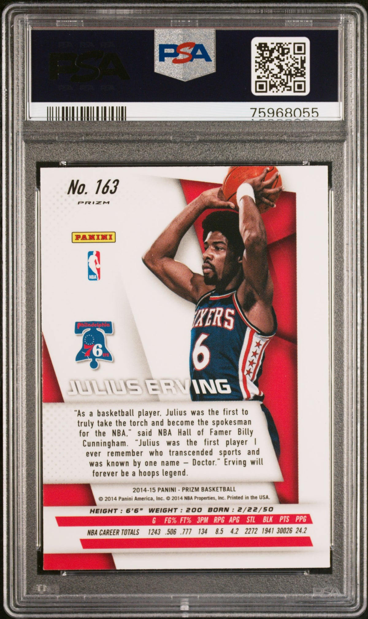 Julius Erving 2014 Panini Prizm Red White Blue Pulsar Card #163 Auto PSA 9-Powers Sports Memorabilia