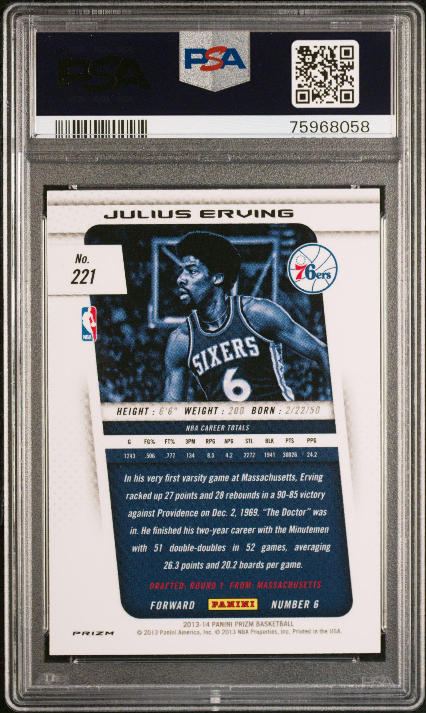 Julius Erving 2013 Panini Prizm Red White Blue Mosaic Card #221 Auto PSA 9-Powers Sports Memorabilia