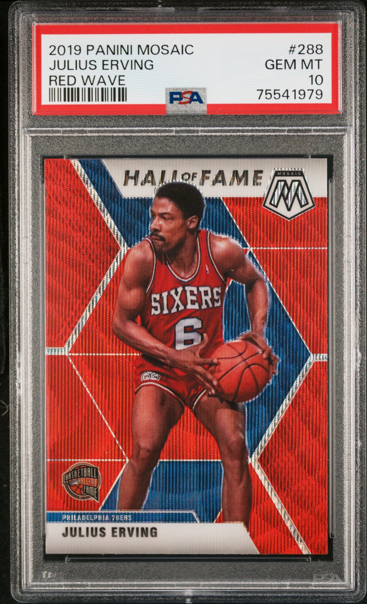 Julius Erving 2019 Panini Mosaic Red Wave Basketball Card #288 Graded PSA 10-Powers Sports Memorabilia