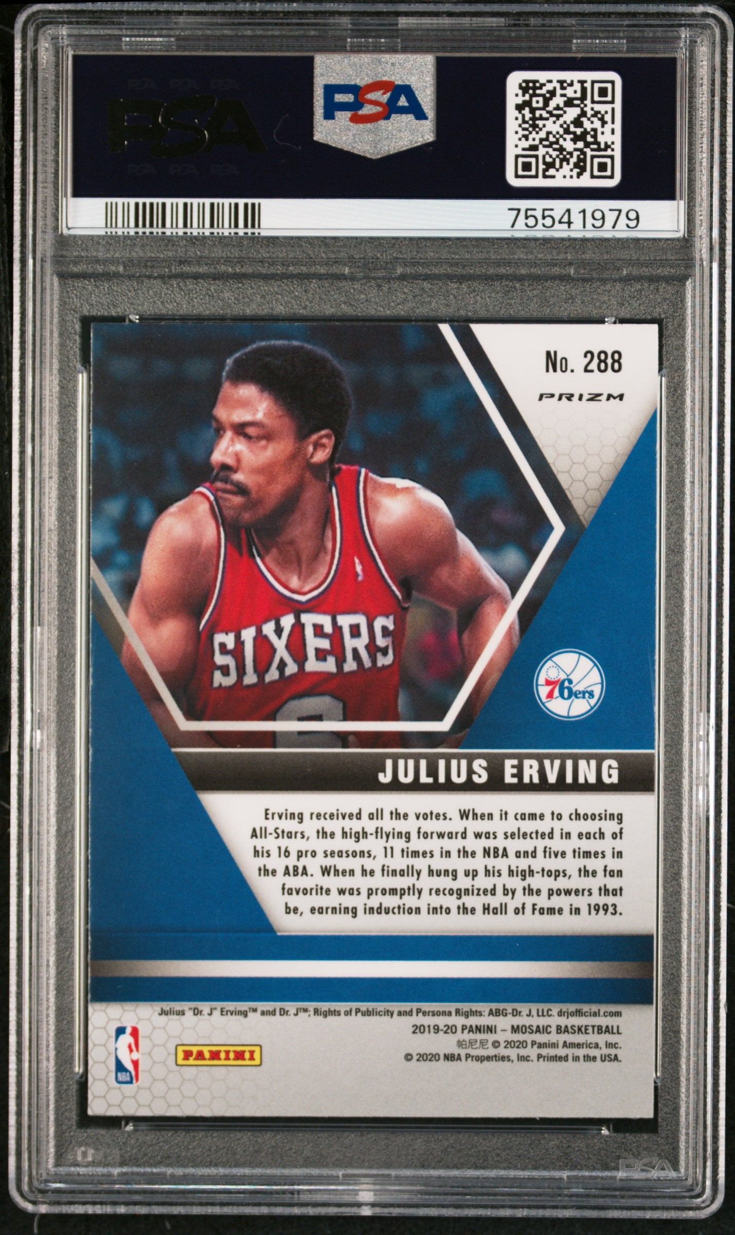 Julius Erving 2019 Panini Mosaic Red Wave Basketball Card #288 Graded PSA 10-Powers Sports Memorabilia