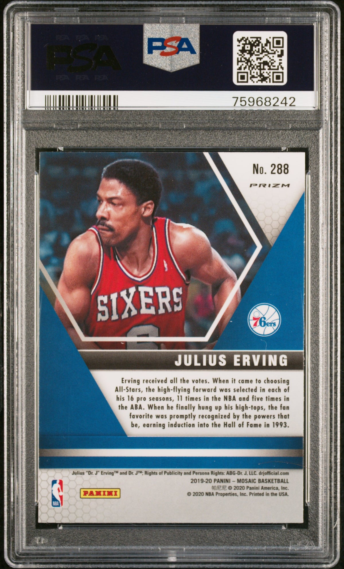 Julius Erving 2019 Panini Mosaic Red Wave Signed Card #288 Auto PSA 75968242-Powers Sports Memorabilia