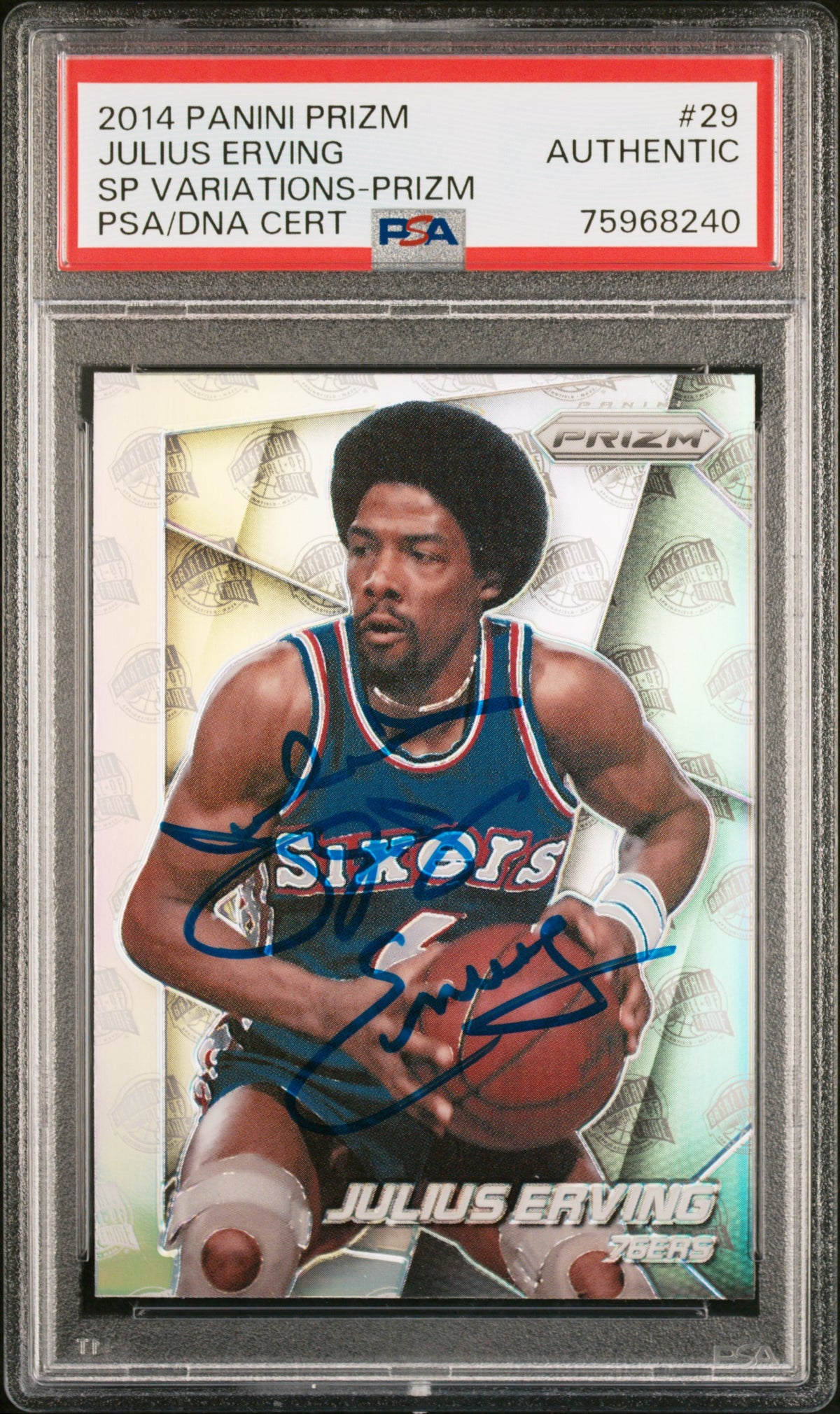 Julius Erving 2014 Panini Silver Prizm SP Signed Card #29 Auto PSA 75968240-Powers Sports Memorabilia