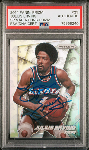 Julius Erving 2014 Panini Silver Prizm SP Signed Card #29 Auto PSA 75968240-Powers Sports Memorabilia