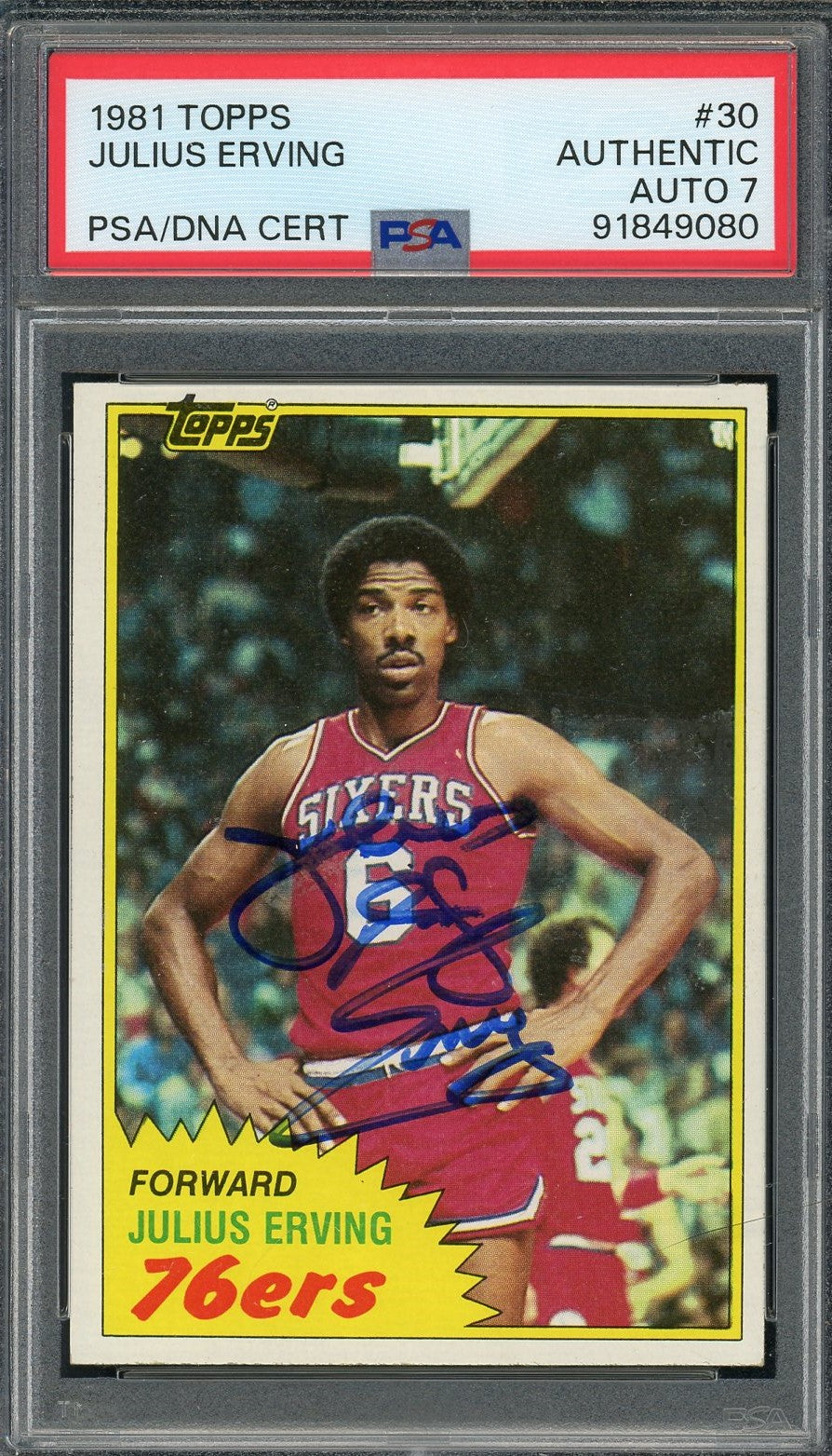 Julius Erving 1981 Topps Signed Basketball Card #30 Auto Graded PSA 7 91849080-Powers Sports Memorabilia