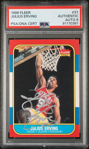 Julius Erving 1986 Fleer Signed Basketball Card #31 Auto Graded PSA 9 91110381-Powers Sports Memorabilia