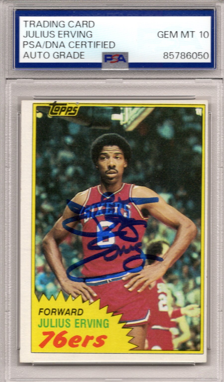 Julius Dr. J Erving Signed Philadelphia 76ers 1981 Topps Card PSA AUTO GRADE GEM MINT 10-Powers Sports Memorabilia