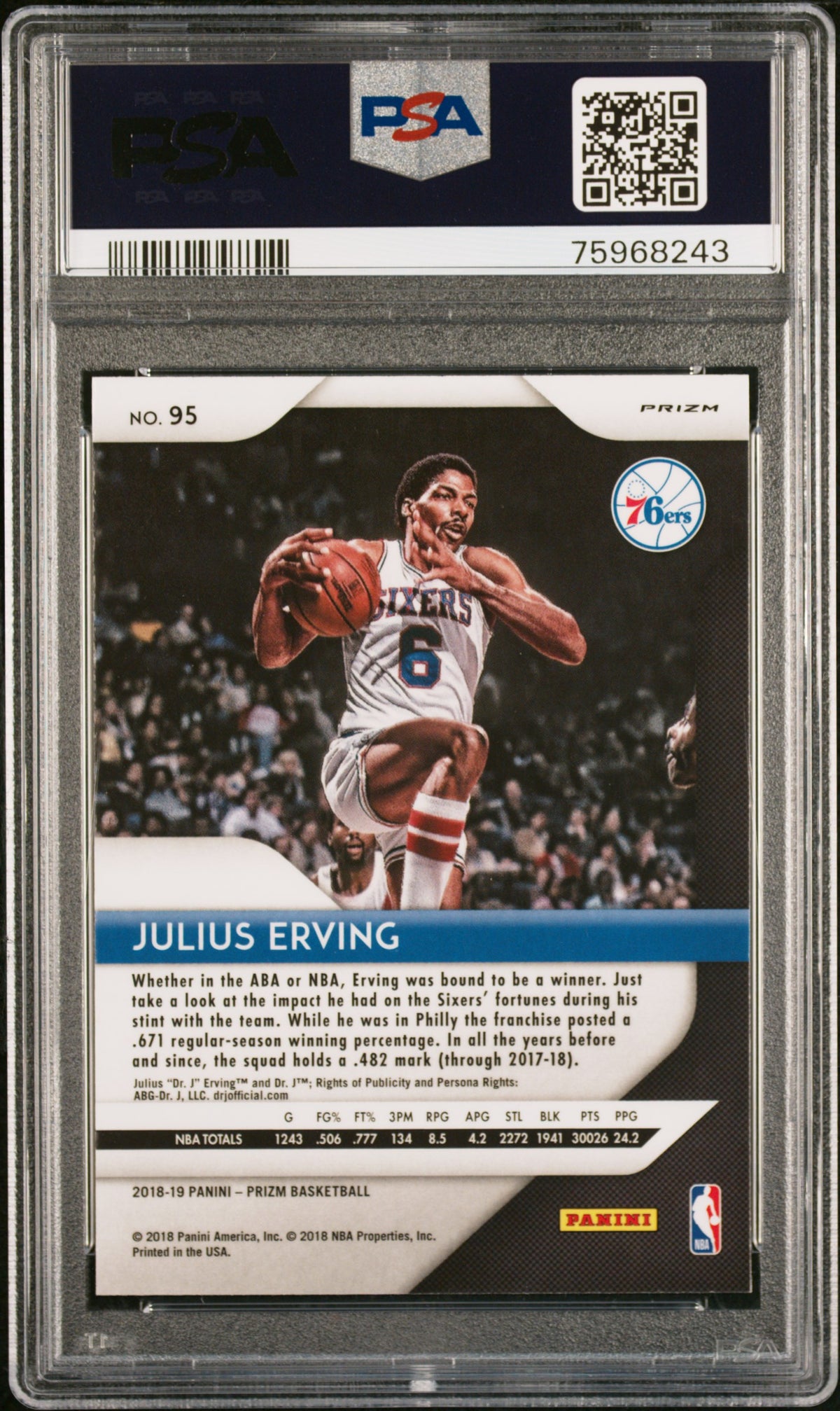 Julius Erving 2018 Panini Prizm Red Ice Signed Card #95 Auto PSA 75968243-Powers Sports Memorabilia