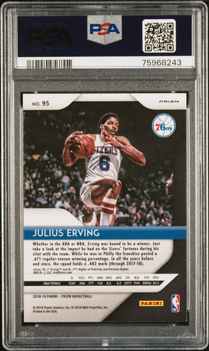 Julius Erving 2018 Panini Prizm Red Ice Signed Card #95 Auto PSA 75968243-Powers Sports Memorabilia