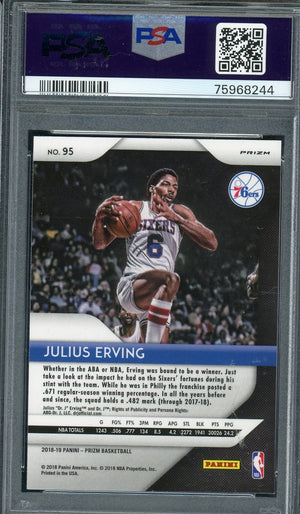 Julius Erving 2018 Panini Prizm Red Ice Signed Card #95 Auto PSA 75968244-Powers Sports Memorabilia