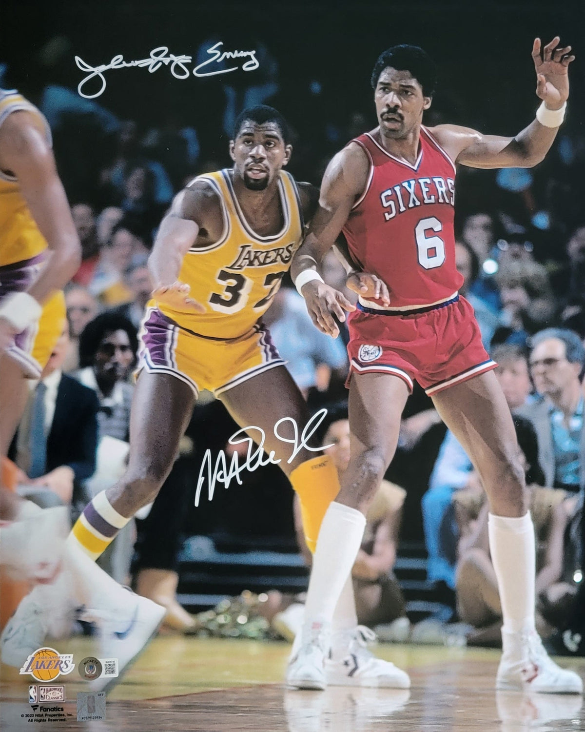 Julius Erving & Magic Johnson Signed 76ers Lakers 16x20 Photo - Beckett-Powers Sports Memorabilia