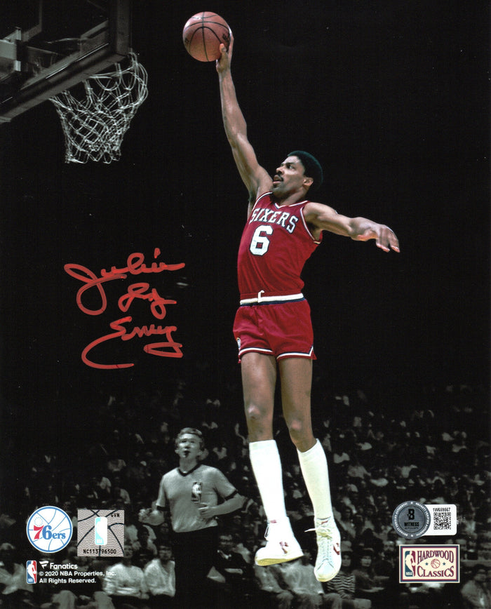 Julius Erving Signed Philadelphia 76ers Spotlight Dunk 8x10 Photo - Beckett-Powers Sports Memorabilia
