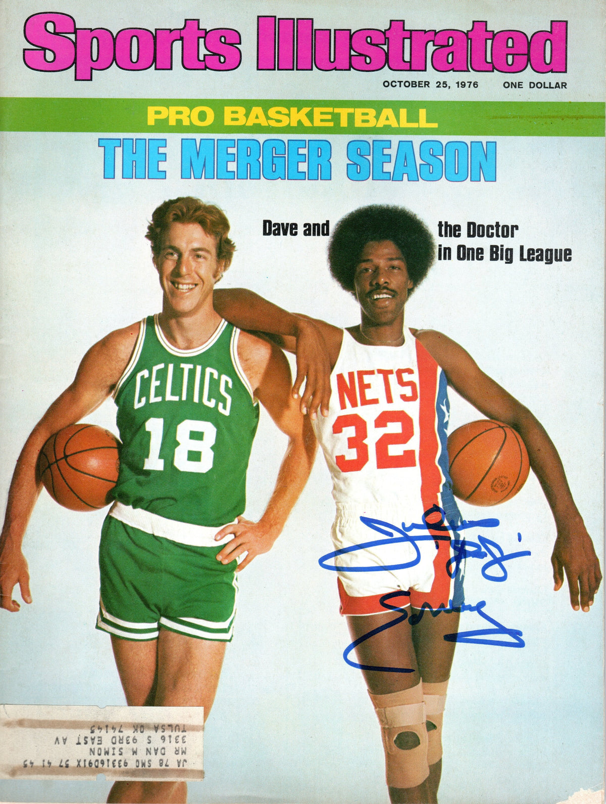 Julius Dr. J Erving Signed ABA New York Nets Sports Illustrated The Merger Season 10/25/76 - Beckett-Powers Sports Memorabilia