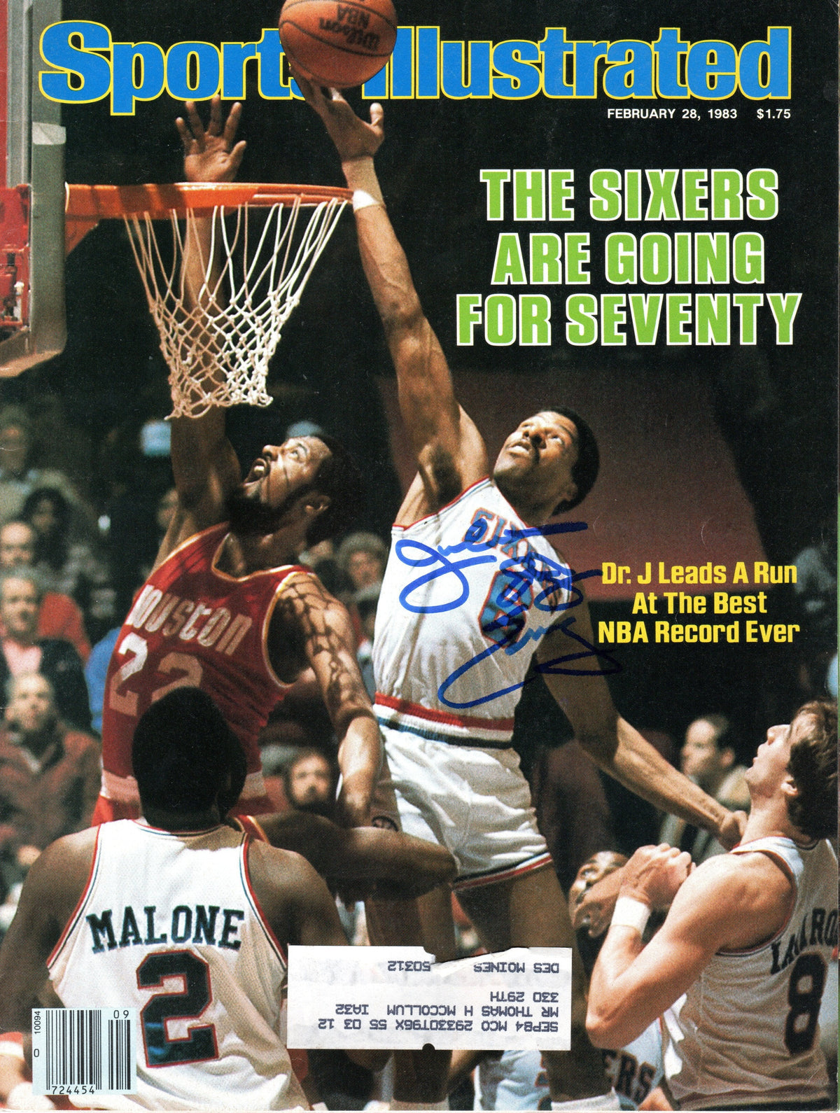 Julius Erving Signed Philadelphia 76ers Sports Illustrated "The Sixers Are Going For Seventy" 2/28/83 - Beckett-Powers Sports Memorabilia