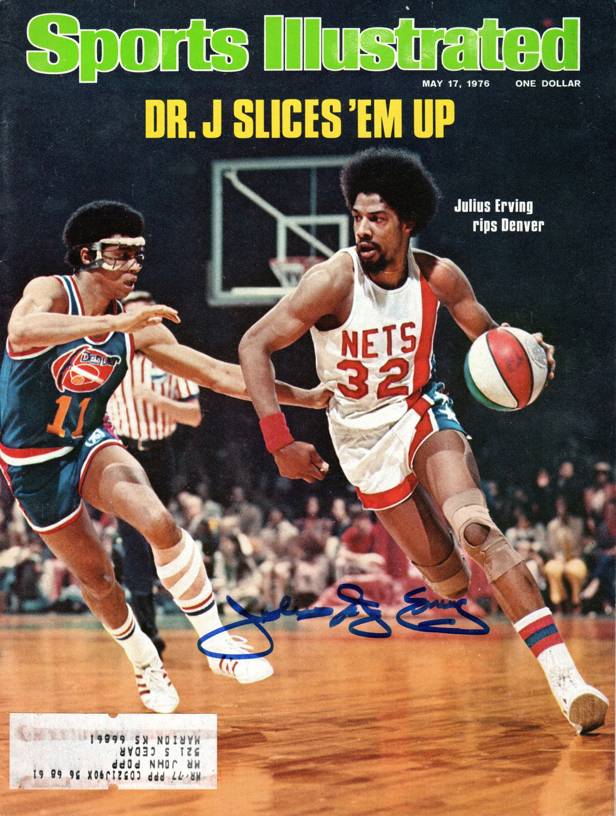 Julius Dr. J Erving Signed ABA New York Nets Sports Illustrated Dr. J Slices 'Em Up 5/17/76 - Beckett-Powers Sports Memorabilia
