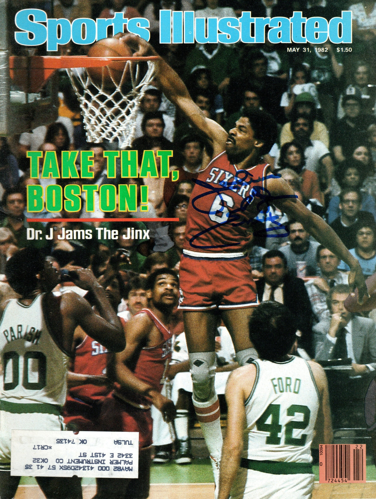 Julius Dr. J Erving Signed Philadelphia 76ers Sports Illustrated Take That, Boston! 5/31/82 - Beckett-Powers Sports Memorabilia