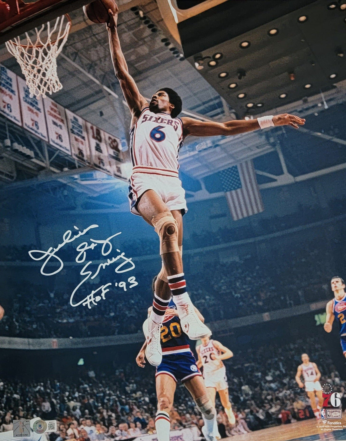 Julius Erving Signed Philadelphia 76ers 16x20 Photo W/ HOF 93 - Beckett-Powers Sports Memorabilia
