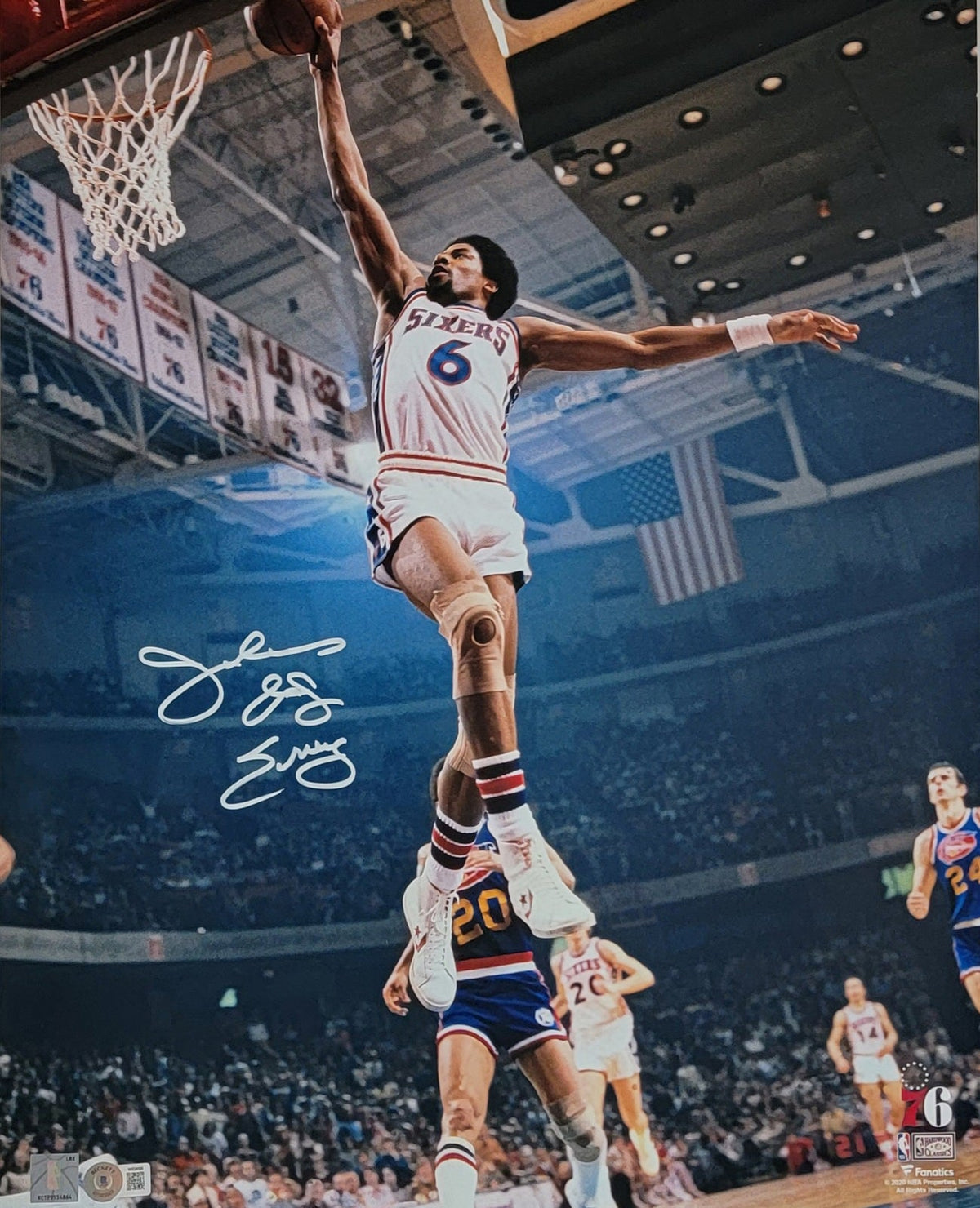 Julius Erving Signed Philadelphia 76ers 16x20 Photo Beckett Witnessed #2-Powers Sports Memorabilia