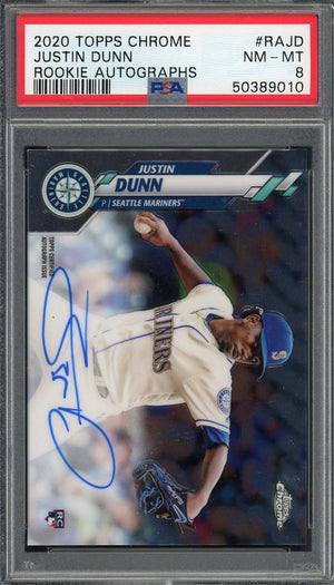 Justin Dunn 2020 Topps Chrome Rookie Autographs Baseball Card RC #RAJD Graded PSA 8-Powers Sports Memorabilia