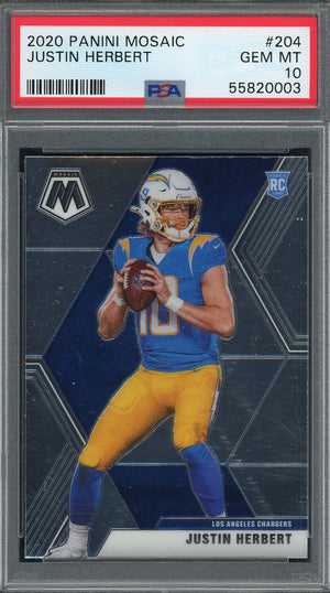 Justin Herbert 2020 Panini Mosaic Football Rookie Card RC #204 Graded PSA 10-Powers Sports Memorabilia