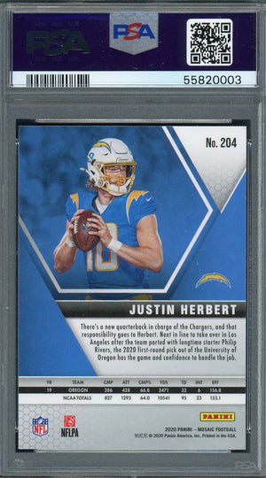 Justin Herbert 2020 Panini Mosaic Football Rookie Card RC #204 Graded PSA 10-Powers Sports Memorabilia