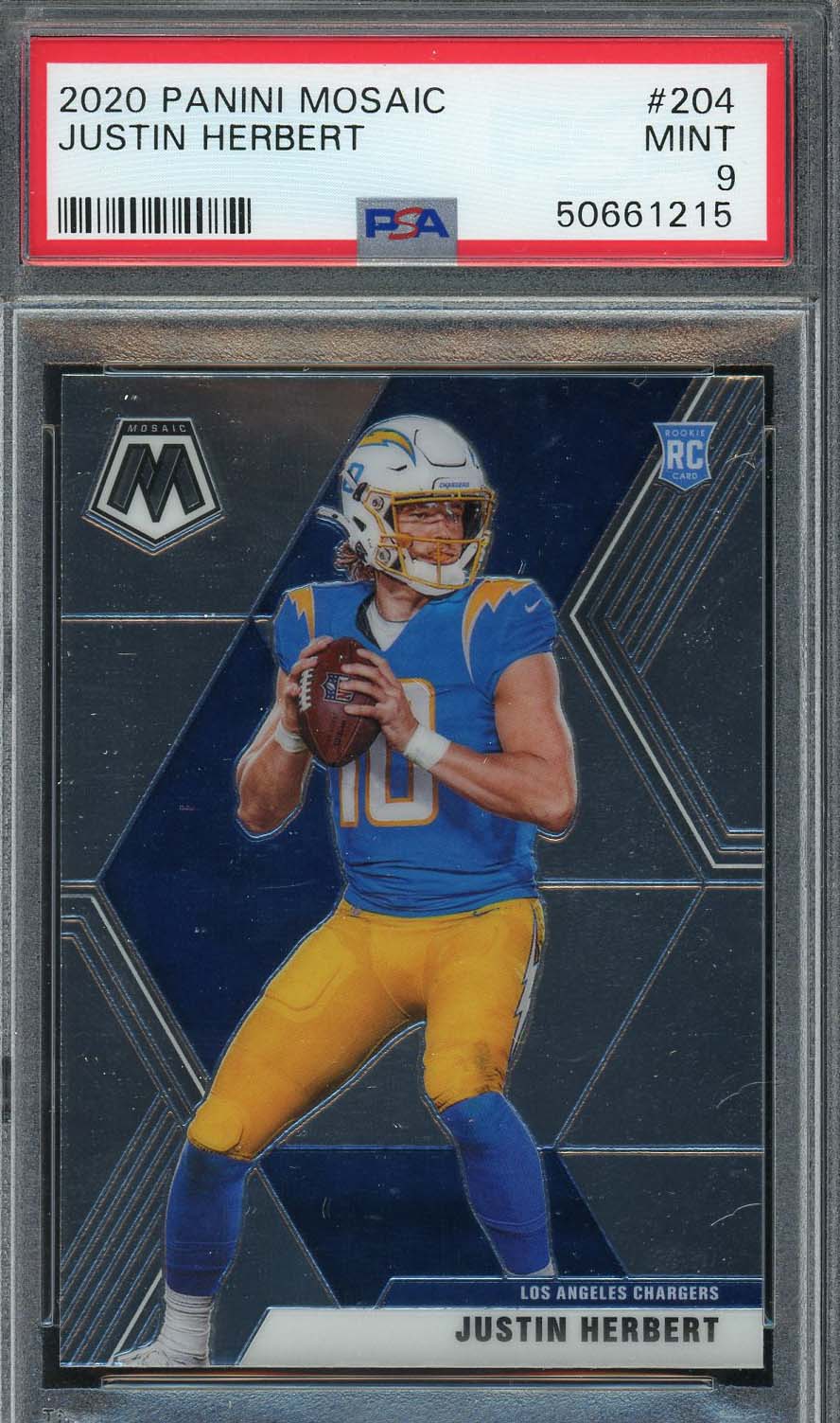 Justin Herbert 2020 Panini Mosaic Football Rookie Card RC #204 Graded PSA 9 MINT-Powers Sports Memorabilia