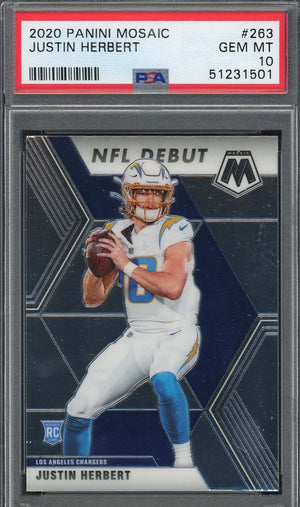 Justin Herbert 2020 Panini Mosaic Football Rookie Card #263 PSA 10-Powers Sports Memorabilia