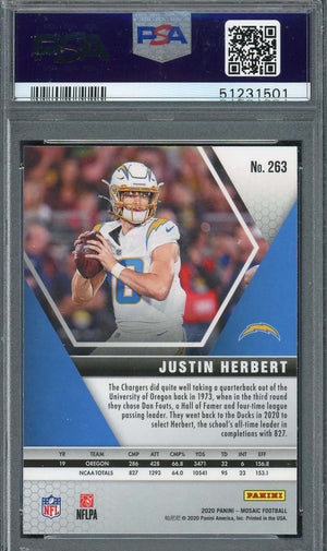 Justin Herbert 2020 Panini Mosaic Football Rookie Card #263 PSA 10-Powers Sports Memorabilia