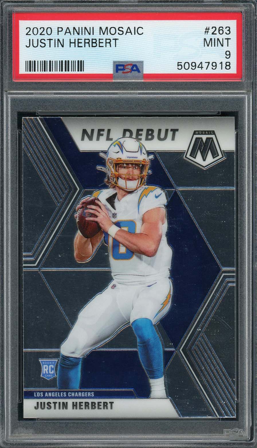 Justin Herbert 2020 Panini Mosaic Football Rookie Card #263 PSA 9-Powers Sports Memorabilia